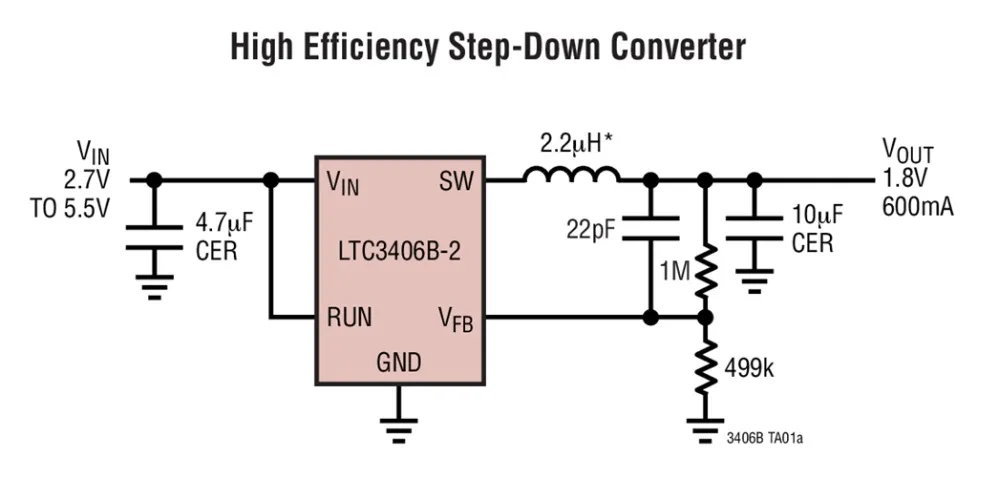 LTC3406 LTC3406B-2ES5 LTAGH - Synchroniczny regulator obniżający napięcie 2,25 MHz, 600 mA w ThinSOT