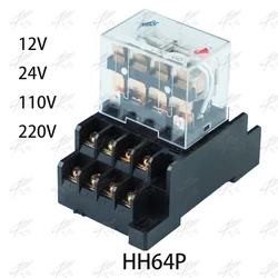 LY4NJ HH64P AC 110V 220V DC 12V DC 24V 14PIN 10A silver contact Power Relay Coil 4PDT with socket Base LY3NJ HH62P LY2NJ