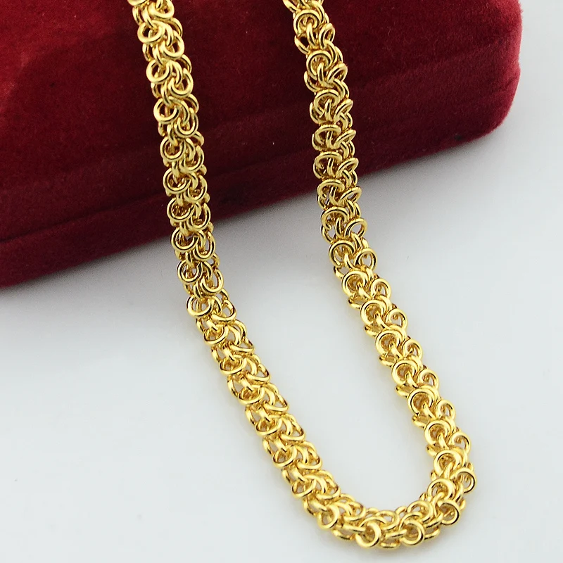 Fashion Long Men Women Unisex Jewelry Set Yellow Gold Color Chain Necklace Bracelets Set  Helix Style