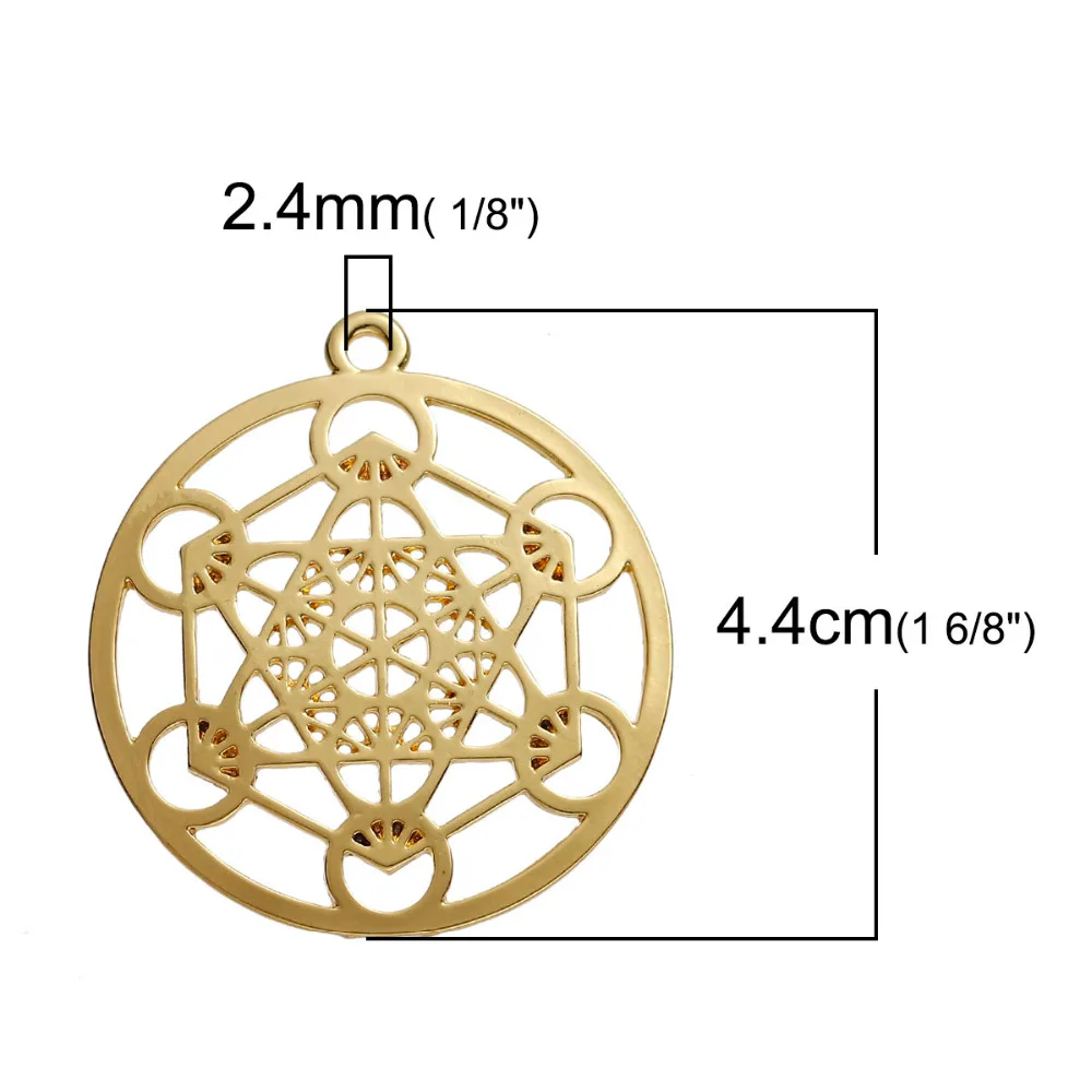 8Seasons Bohemian Copper Merkaba Meditation Pendants Round Silver Color Hollow Charms DIY Making Necklace Jewelry,1-10PCs