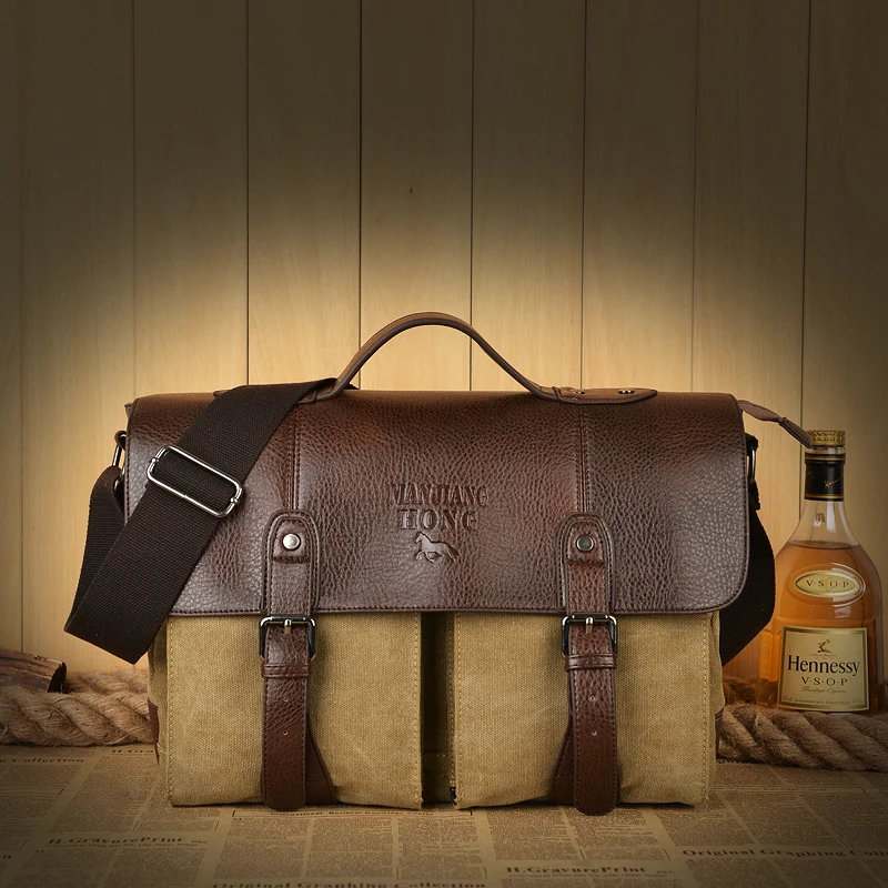 Manjianghong 2023 Canvas Men Messenger Bag Fashion Retro Briefcase Men Tote Vintage Men Shoulder Bag Large Capacity Male Handbag
