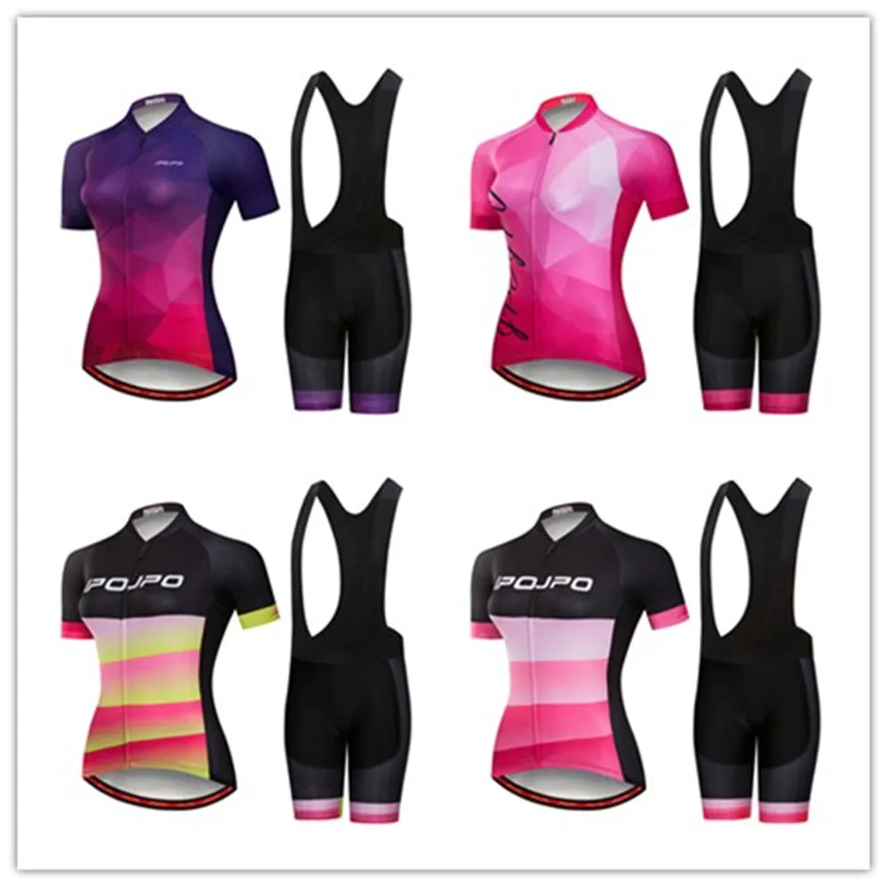 

2019 MTB Bike Jersey bib shorts set Ropa Ciclismo maillot Women Cycling jersey Suit Clothing bicycle Top Bottom Female team pink