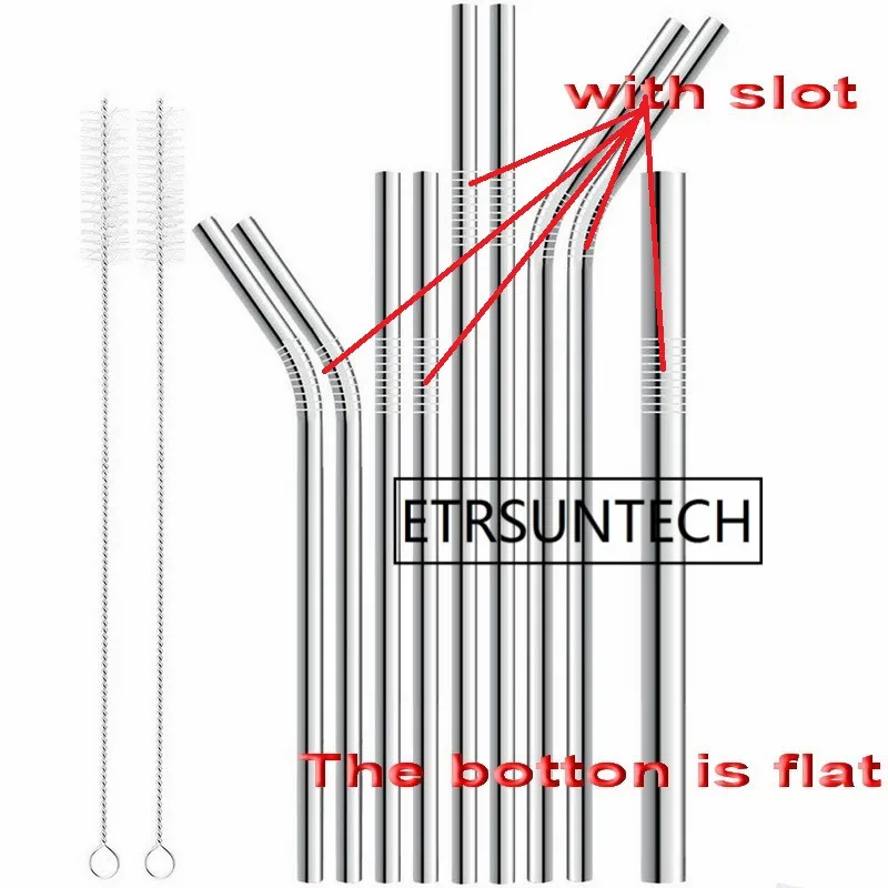 1000pcs 215mm 265mm Bend & Straight Stainless Steel Straw 6mm 12mm  Drinking Straws With Slot Reusable Metal Party Bar Drinks