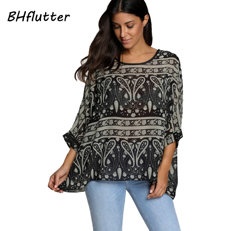BHflutter Women Blouses Summer Tops Tees New Style 2018 Batwing Casual Chiffon Blouse Shirt 4XL 5XL 6XL Plus Size Women Clothing