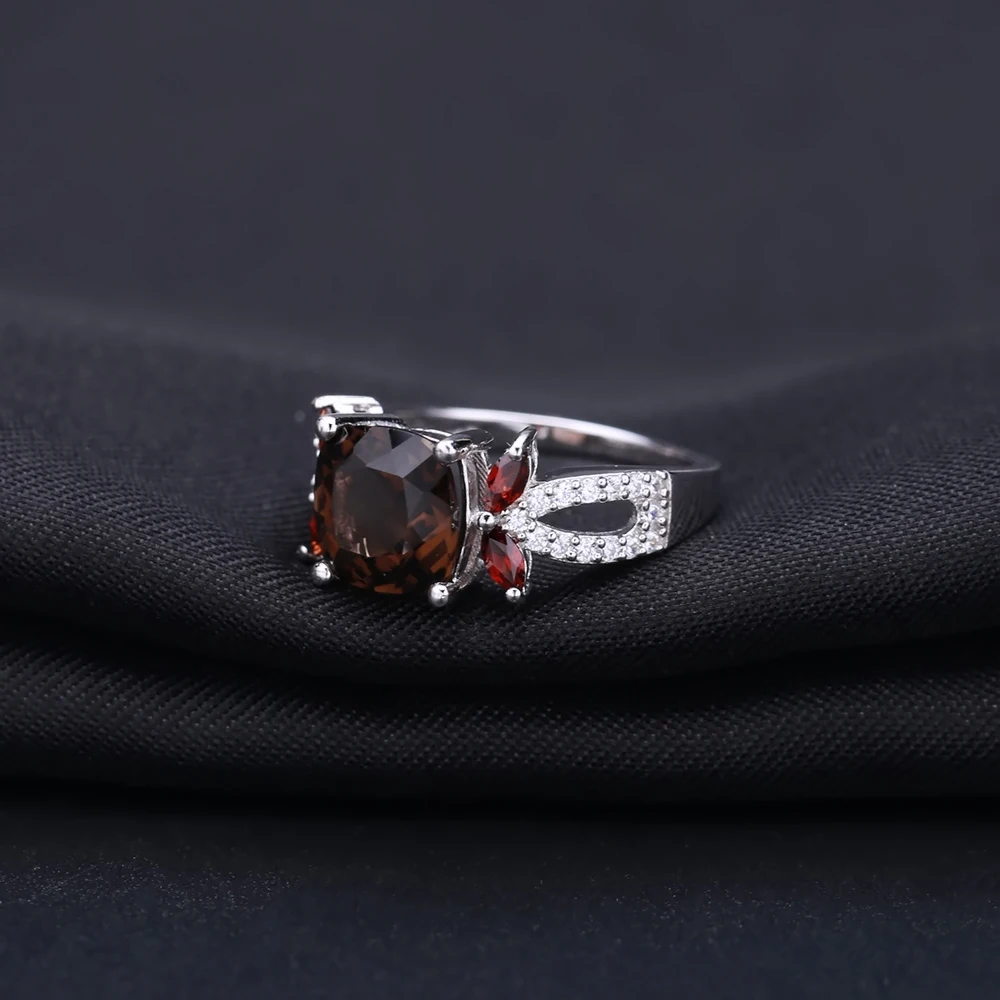 GEM\'S BALLET Smoky Quartz 925 Sterling Silver Natural Gemstone Rings For Women Wedding Engagement Luxury Fine Costume Jewelry