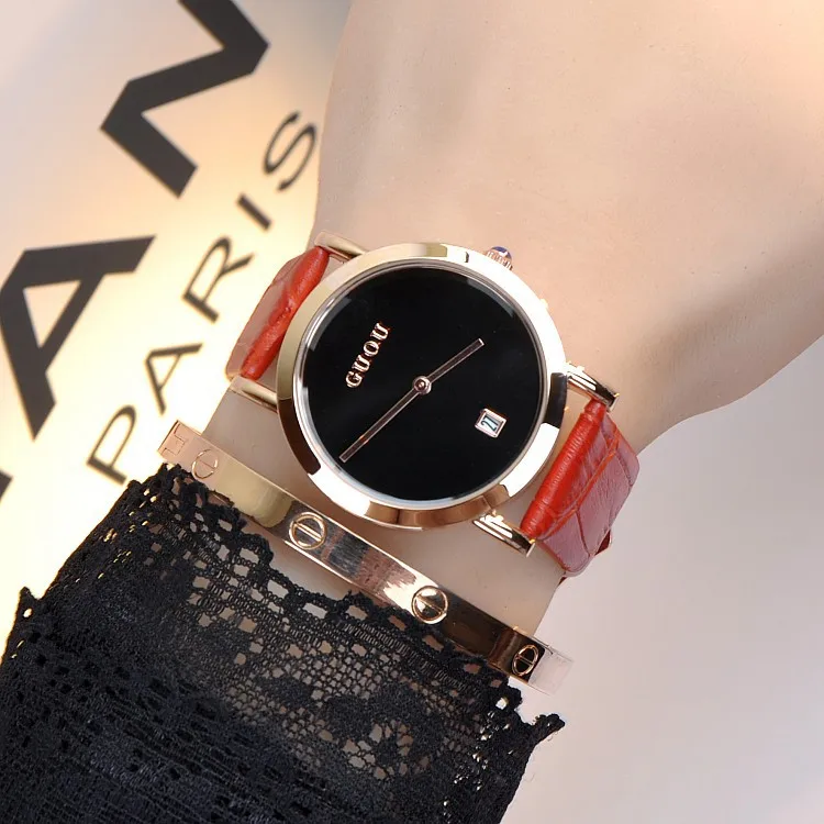 2015 women luxury famous brand  simple pattern watch women genuine leather band quartz watch women clock causal wristwatches