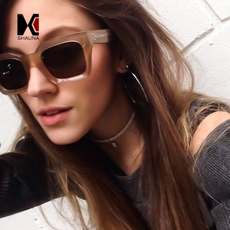 

SHAUNA Classic Women Square Sunglasses Brand Designer Fashion Nail Decoration Men Champagne Frame Shades