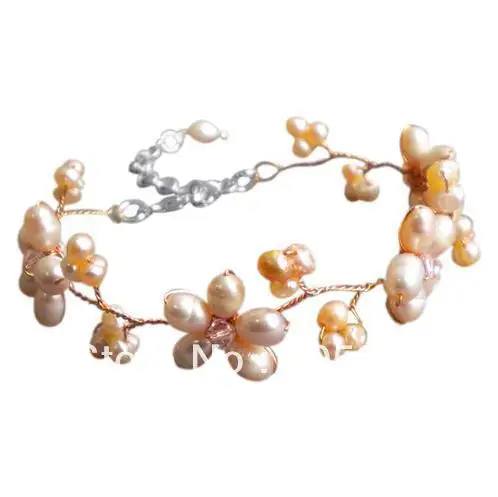 

Charming Natural Pink Color Freshwater Pearl & Crystal Beads Bracelet 8'' 4-9mm Fashion Pearl Flower Jewelry New Free Shipping