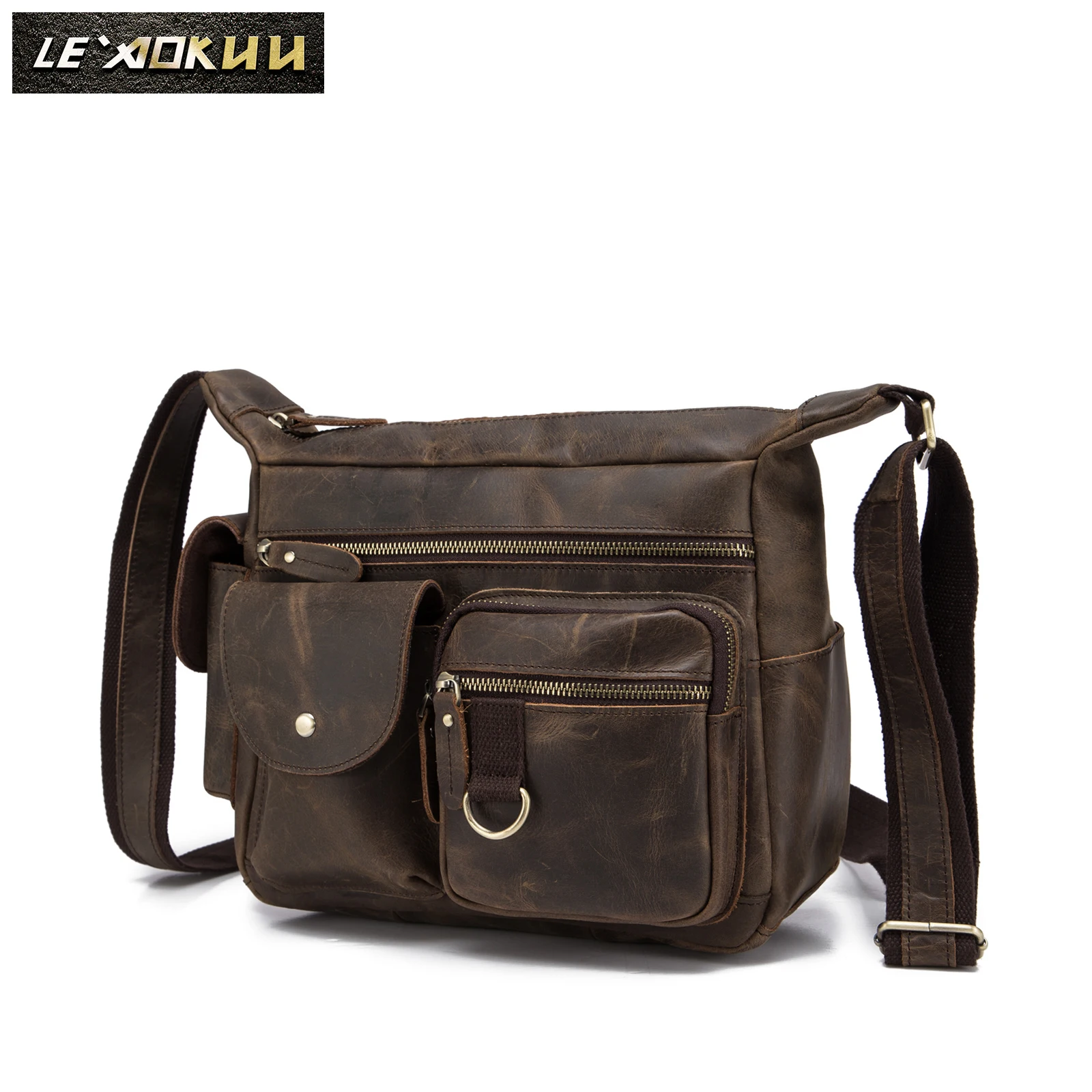 Original leather Men Fashion Shoulder Messenger Bag Designer Mochila University College 11