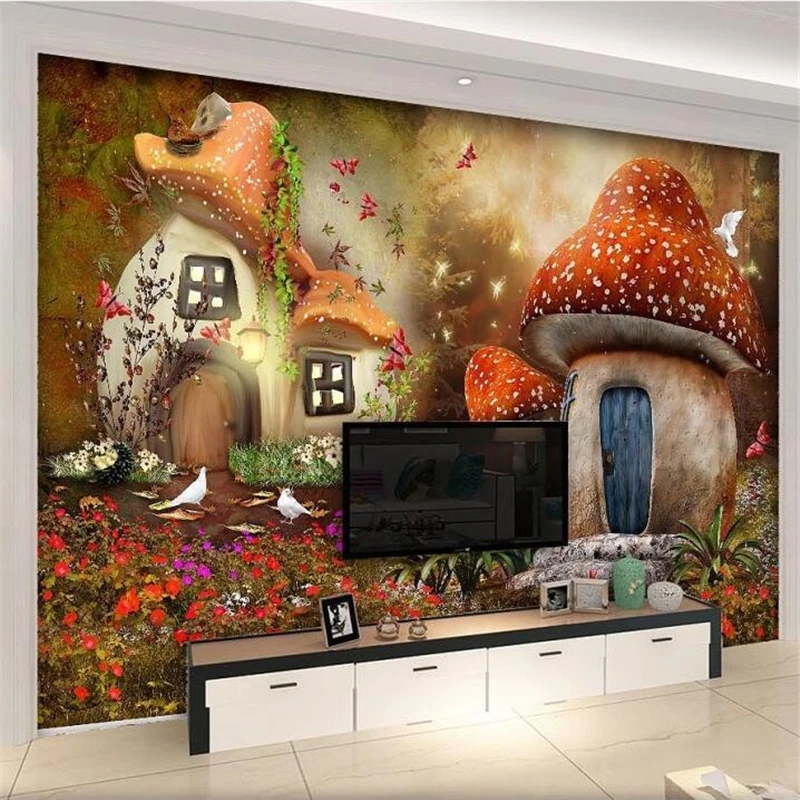 

beibehang Custom Wallpaper 3D Photo murals Fairy Tale World Mushroom House Kids Room bedroom TV Background wall paper 3d murals