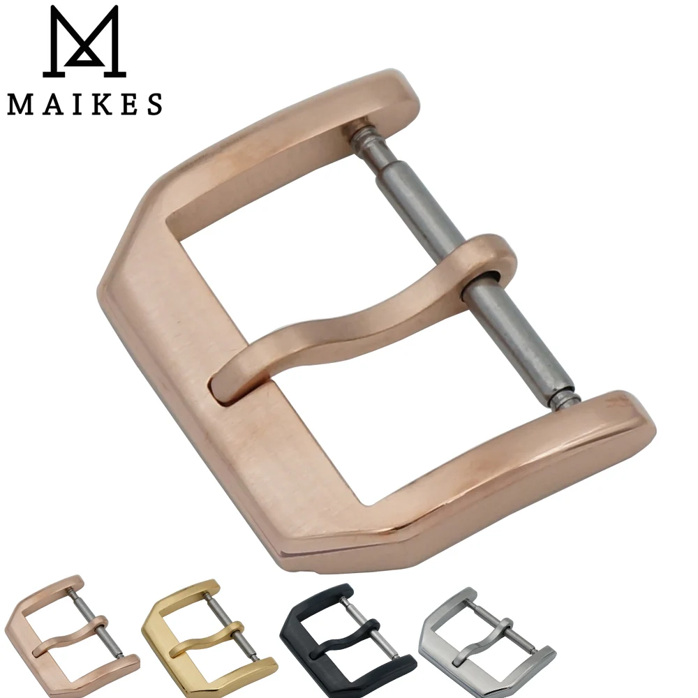 MAIKES New 18mm 20mm Leather Watch Band Strap Buckle Rose Gold 316L Stainless Steel Brushing Clasp Case For IWC Watchband