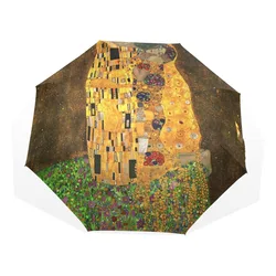 Gustav Klimt The Kiss Oil Painting Women Umbrella 3 Folding Children Umbrellas Automatic Easy Carrying Female Rain Umbrella