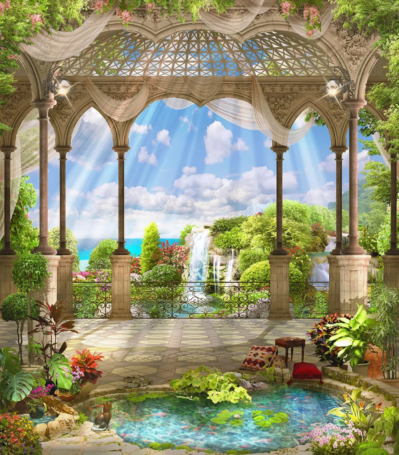 Capisco Seaside Palace Pavilion Garden Landscape Photography Backgrounds For Photo Studio Vinyl Custom Photo Backdrops Props