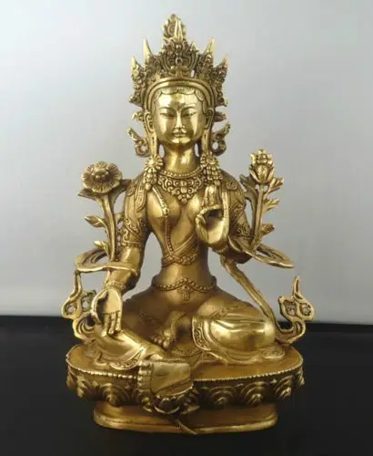 

Arts Crafts Copper Exquisite Tibetan Buddhism Brass Green Tara God Godness Kwan-yin Buddha Statue Sculpture