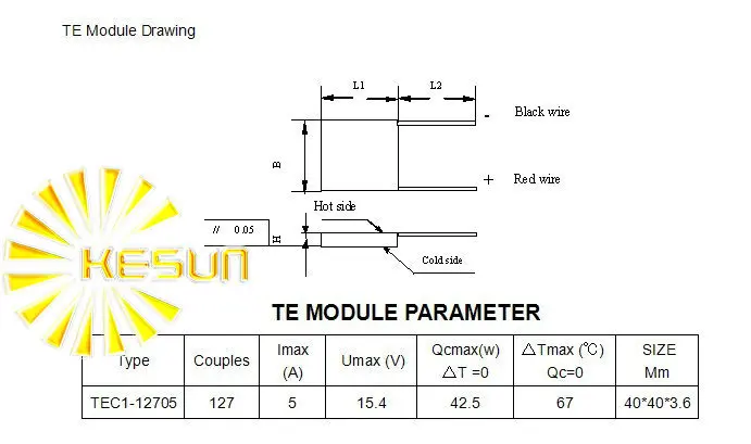 10pcs/lot  X Free shipping 100% New TEC1 12705 TEC 1 12705 42.5W 15.4V 5A TEC Thermoelectric Cooler Peltier (TEC1-12705)