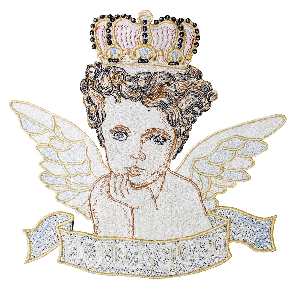 Fashion Large Embroidery Angel Fabric Back Patches Wing Crown Motif Applique for Clothes Decorated DIY Sewing TH1065