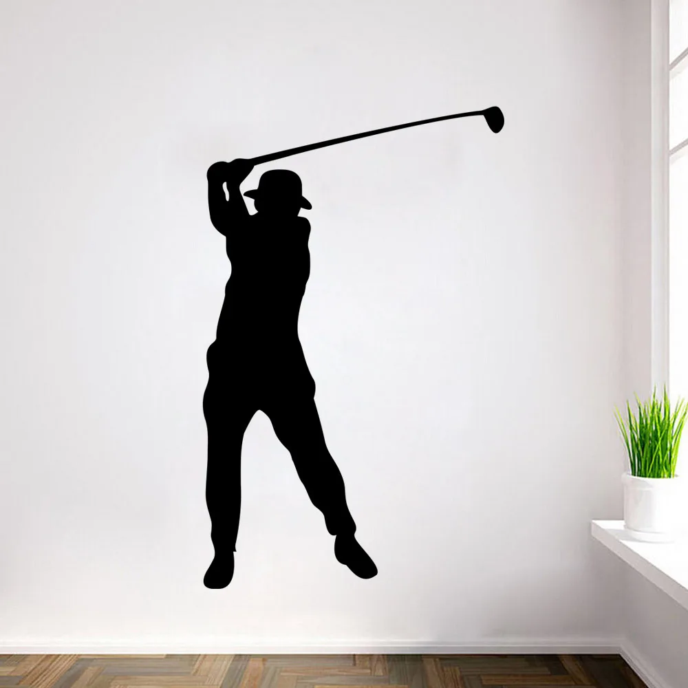 Player Silhouette Self Adhesive Vinyl Golf Putter Wall Sticker Living Room Home Decor