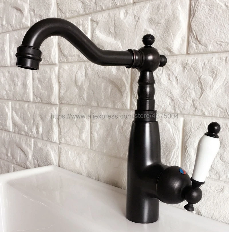 

Deck Mounted Single Handle Hole Bathroom Sink Mixer Faucet Oil Rubbed Bronze Hot and Cold Water Mixer Tap Nnf373