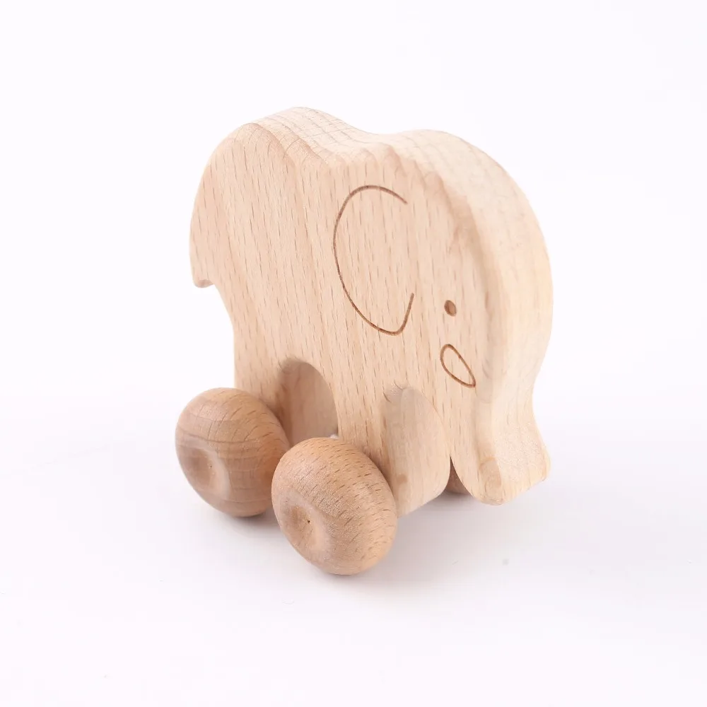 2PCS Elephant Shape Beech Wooden Animals Car Non-to Ecofriendly Safe For Children Teething Chewable Wood Handmade Teether Toys