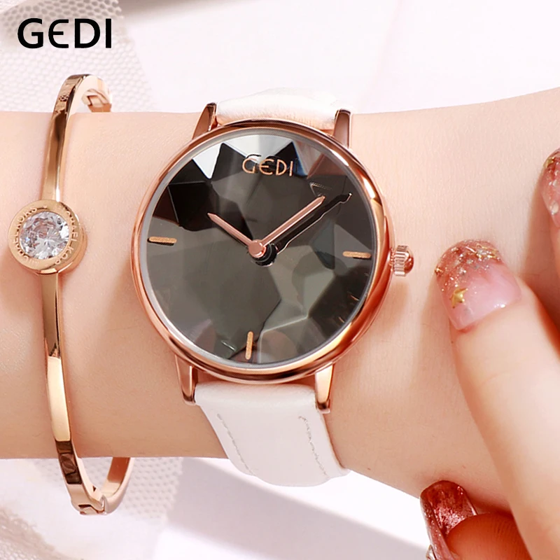 

GEDI 2019 New Brand Leather Strap Women Watches Simple Dial Ladies Quartz Clock Female Wrist Watch Relogio Feminino Fashion Top