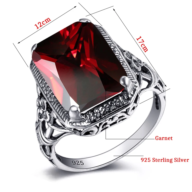 Szjinao Handmade Fashion Luxury Wedding Rings 925 Sterling Silver Gorgeous Garnet Rings For Women Vintage Jewelry Wholesale