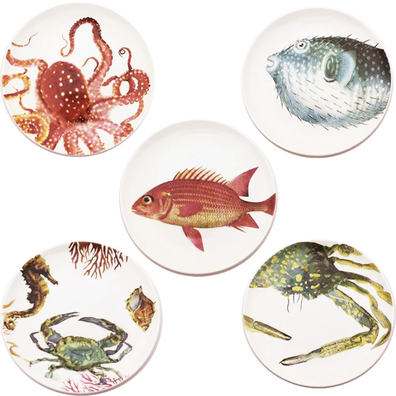 Dinner Plate Ceramic Tray Ocean Animals Pattern Dish Hand-painted Dinner Dish Platos Porcelain Dinnerware Christmas Plate 1pcs