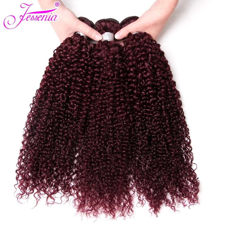 

JESSENIA HAIR 99j Red Burgundy Brazilian Afro Kinky Curly Hair Weave Bundles Remy Hair 100% Human Hair Extensions 3 Bundles