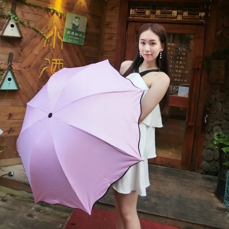 Fashion Windproof Umbrella Rain Women Color Change Umbrella Sunshade Folding Umbrella Parasol Bloom Flower Mini Pocket Umbrella