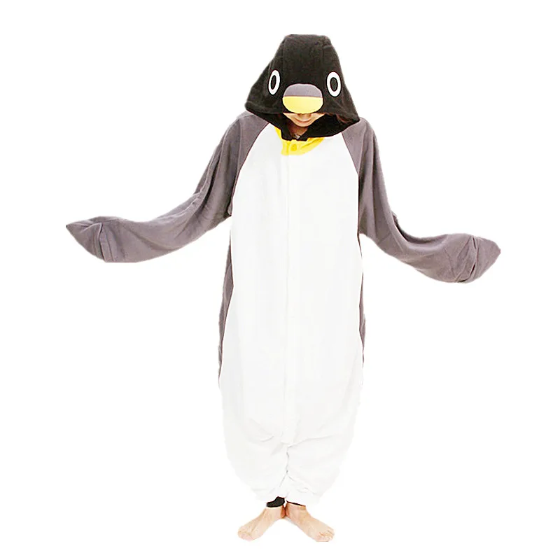 Polar Fleece Kigurumi Gray Penguin Costume For Adult Women Men's Onesies Pajamas for Halloween Carnival Party