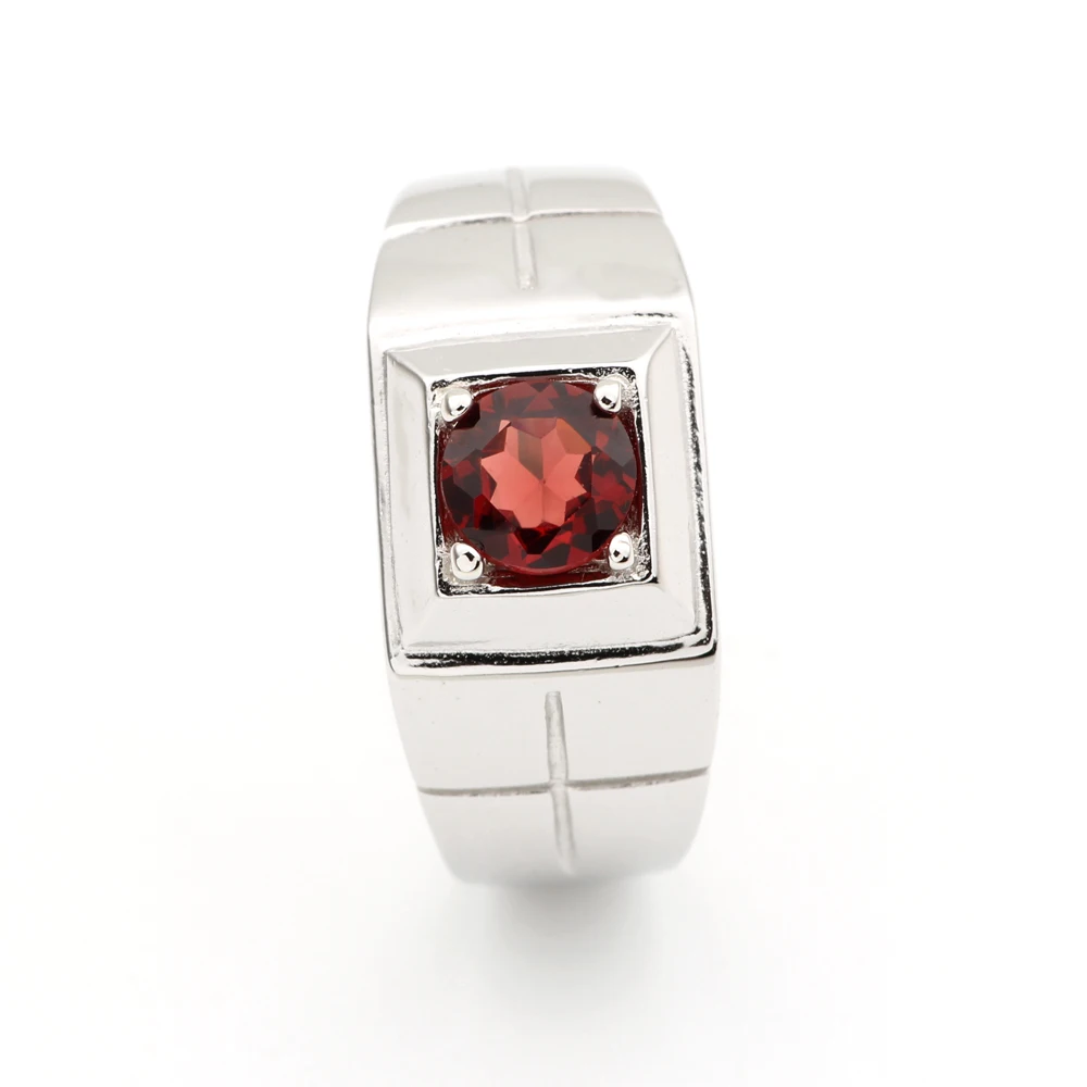 Men's 925 Silver Ring 6mm Natural Red Garnet Gemstone Cross Carve on Band January Birthstone  Birthday Gift R508RGN