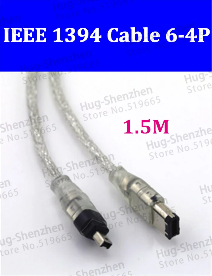 

RETAIL 2PCS 1.5M Translucent Firewire IEEE 1394 Cable 6 pin to 4 pin Cord Cable Wholesale