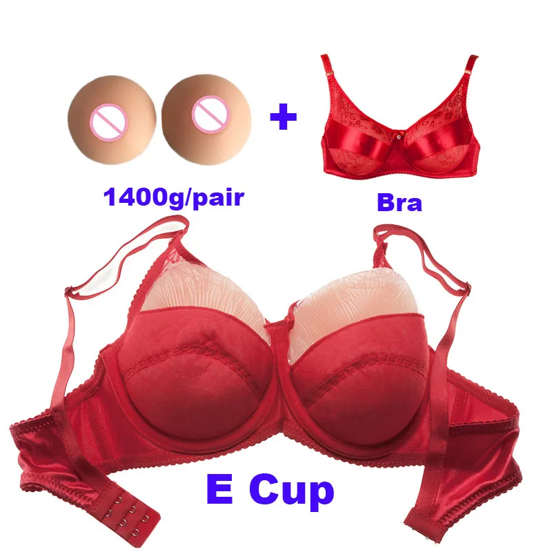 

1400g 95E artificial breasts transgender silicon boob with bra sexy black red white 3 colors