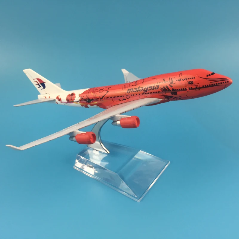 16cm Plane Model Airplane Model Malaysia Red Flower Boeing 747 Aircraft Model Diecast Metal Airplanes 1:400 Plane Toy Gift