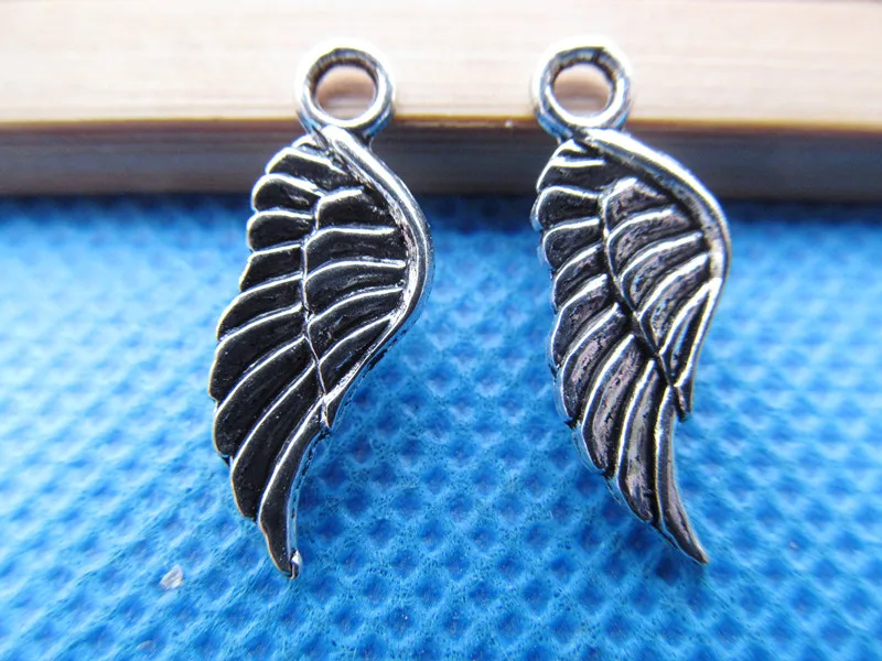 30pcs 8mmx21mm Antique Silver tone Cabinet Cute Single Angel Wing Bracelet Pendant Charm/Finding,DIY Accessory Jewellery Making