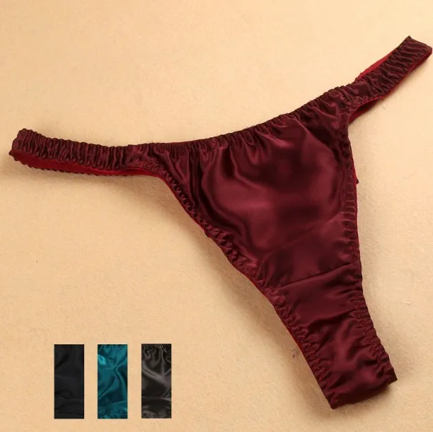 3 PACK 100% Natural Mulberry Silk Men\'s Sexy String Thong Underwear L XL 2XL MS102