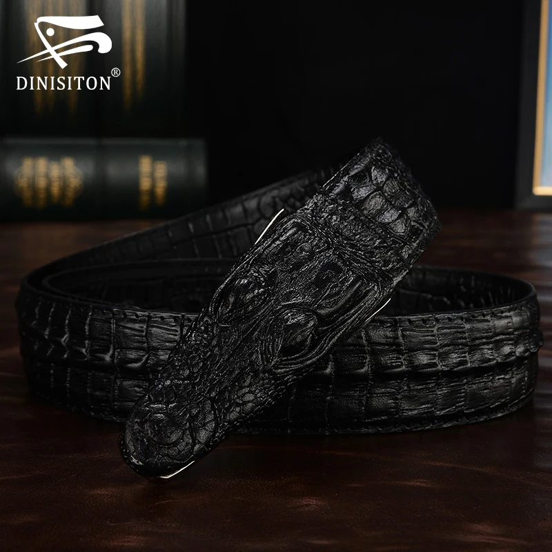 

DINISITON 3D crocodile famous brand Leather Belt Designer Men Belts Luxury Brand smooth Buckle Belts For man ceinture homme