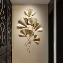 Modern Wrought Iron Ginkgo Leaf Wall Hanging Crafts Home Livingroom Wall Mural Ornaments Porch Coffee 3D Wall Sticker Decoration