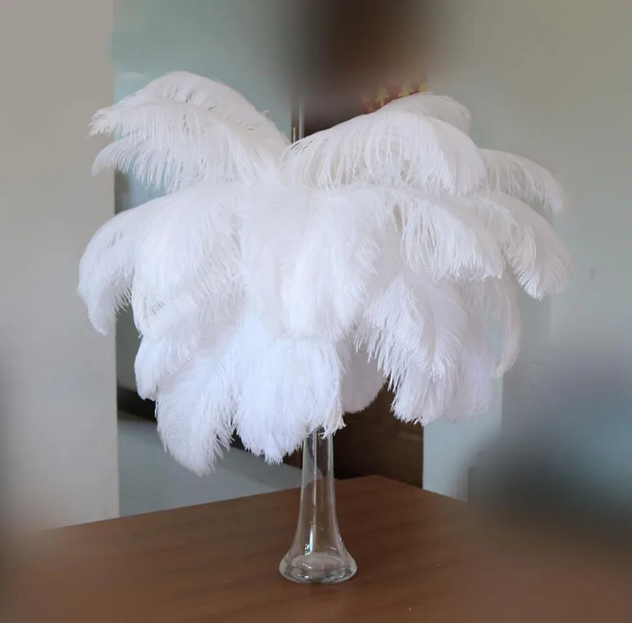 100Pcs White 35-55cm Small Pole Ostrich Feathers For Crafts Carnival Party Halloween Wedding Decorations Jewelry plumes