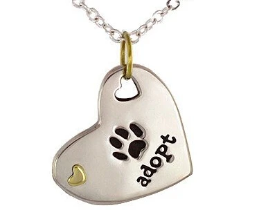 Best-selling NEW Adopt Paw Heart NECKLACE low price Dog Cat rescue tag cheap resceu pet paw print tag wholesale adopt dog tag