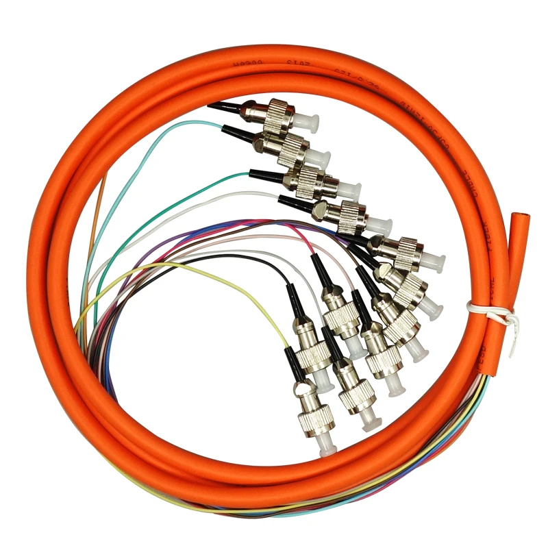 ST 12 cores Simplex mode fanout fiber pigtail ST Connector multimode 1.5M Bundle fiber optic Pigtails