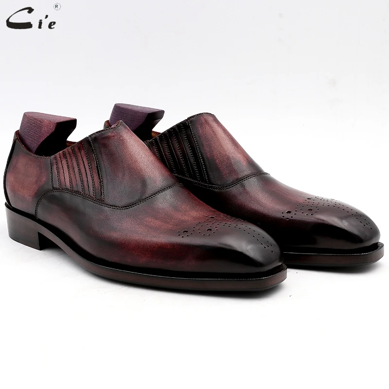 Cie Men Dress Office Shoes Patina Purple Full Grain Calf Leather Slip On Handmade Male Fashion  LO02