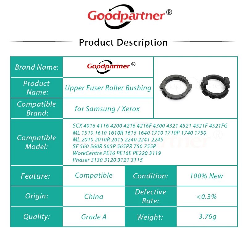 10X JC61-00589A JC61-00590A Fuser Upper Heat Roller Bushing for SAMSUNG SCX 4016 4116 4200 4216 4300 ML 2010 2015 2240 2241