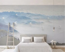 Custom size mural natural landscape Mountain mist forest decorative painting birds cloud sea mural tapestry 3d wallpaper photos