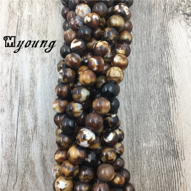 Round Brown Black Fire Agates Beads,Polished Drilled Beads,Nature Stone Beads For Jewelry Making MY0374