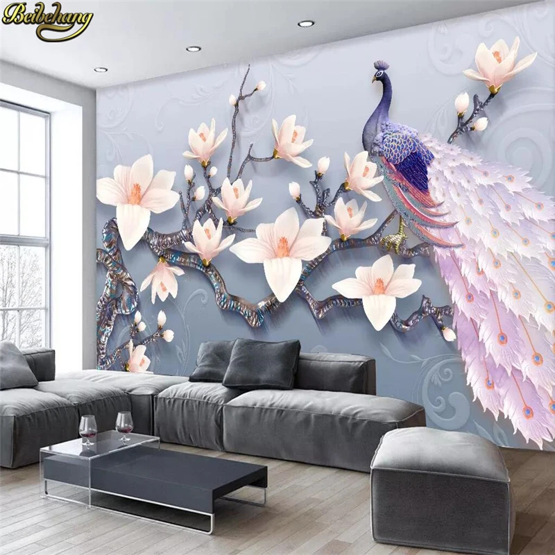custom Embossed peacock Photo Wallpaper for Walls Painting Living Room Sofa Bedroom Wall Decoration Mural wall paper 3D Stickers