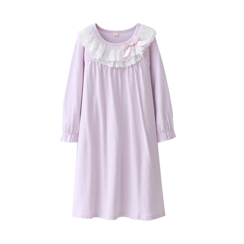 Girls Princess Cotton Nightgowns Mother Daughter Long Sleeve Nightdress Knitted Pajamas Kids  Bud Silk Sleepwear 4-20 Yer