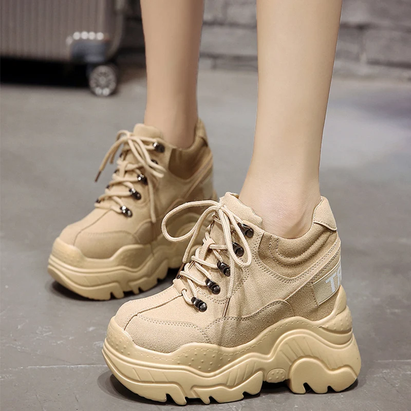 Women High Platform Shoes New Breathable Women Height Increasing Shoes 12 CM Thick Sole Trainers Sneakers Woman Deportivas Mujer