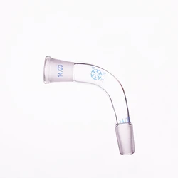 FAPE 105 degree elbow, Female 14/23, Male 14/23, Standard mouth receiving tube, Frosted tail, Borosilicate glass