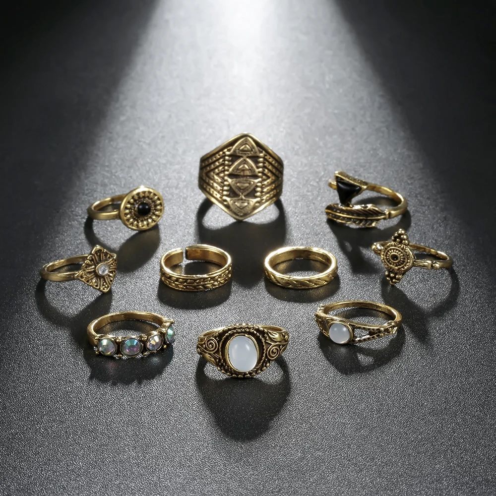 Meyfflin Vintage Knuckle Ring Set for Women Fashion Anel Aneis Bague Femme Stone  Midi Finger Rings Boho Jewelry 10pcs/Set