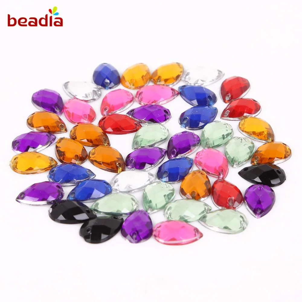 Nieuwe 8*13mm 100 Stuks 10 Kleuren Kristal DR vorm Strass 2 Gaten Plaksteen Acryl Strass Voor Jurk Kleding Naaien Craft